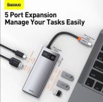 هاب 4 پورت بیسوس Baseus Metal Gleam 4 in 1 Multifunctional Type-C HUB CAHUB-CY0G توان 100 وات - Image 3